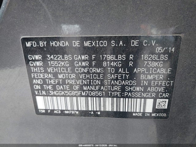 3HGGK5G85FM708561 Honda FIT EX
