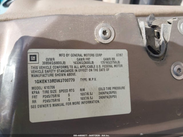 Продажа на аукционе авто 1998 Gmc Yukon Slt, vin: 1GKEK13R5WJ700779, номер лота: 44808577