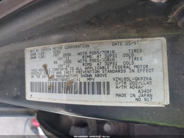 44808586 :رقم المزاد ، JT3HN87R6V0118041 vin ، 1997 Toyota 4runner Sr5 V6 Limited مزاد بيع