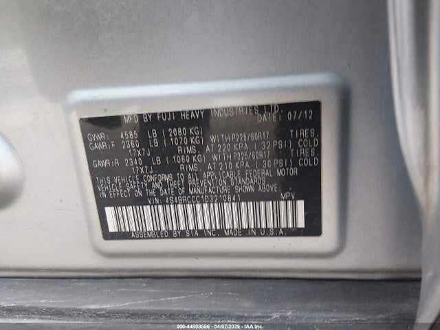 Aukcja sprzedaży 2013 Subaru Outback 2.5i Premium, vin: 4S4BRCCC1D3210841, numer aukcji: 44808596