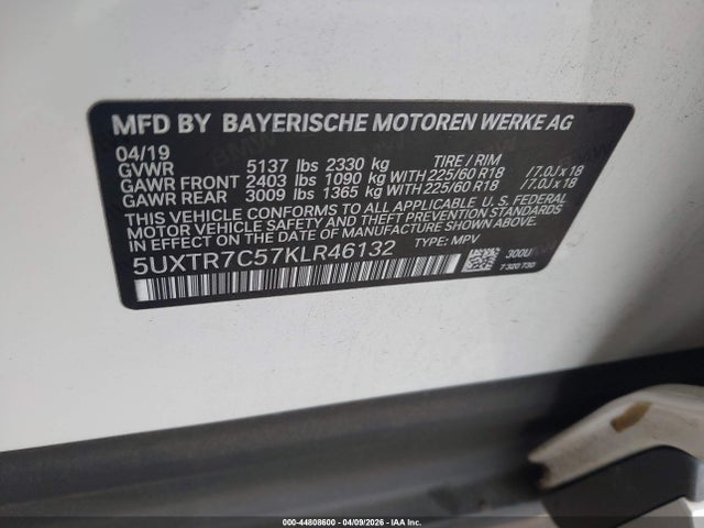Продаж на аукціоні авто 2019 Bmw X3 Sdrive30i, vin: 5UXTR7C57KLR46132, номер лоту: 44808600