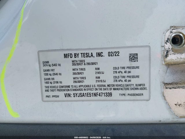 5YJSA1E51NF471339 Tesla Model S Dual Motor All-wheel Drive