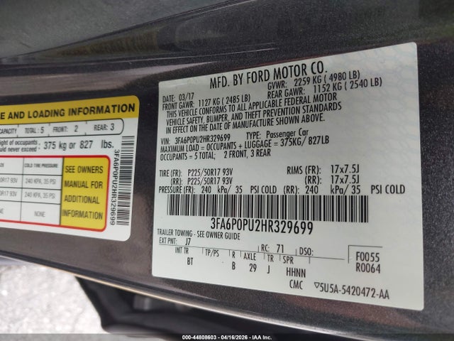 Ford Fusion Energi Se Luxury 2017 3FA6P0PU2HR329699 Image 9