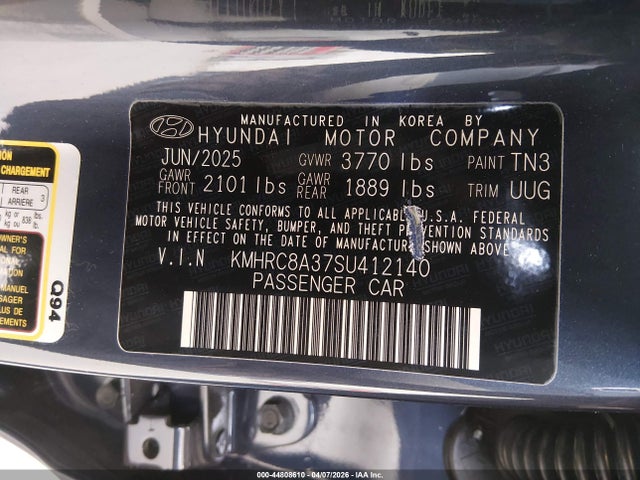 44808610 :رقم المزاد ، KMHRC8A37SU412140 vin ، 2025 Hyundai Venue Limited مزاد بيع