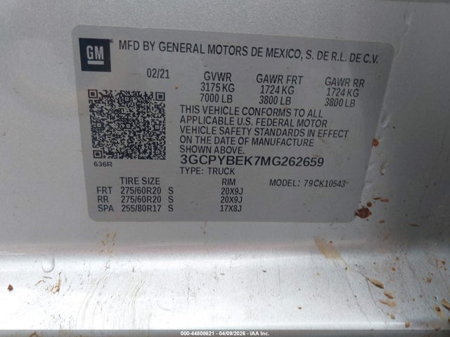 3GCPYBEK7MG262659 Chevrolet Silverado 1500 4wd Short Bed Custom