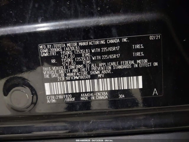 Aukcja sprzedaży 2021 Toyota Rav4 Le, vin: 2T3F1RFV3MW180509, numer aukcji: 44808626