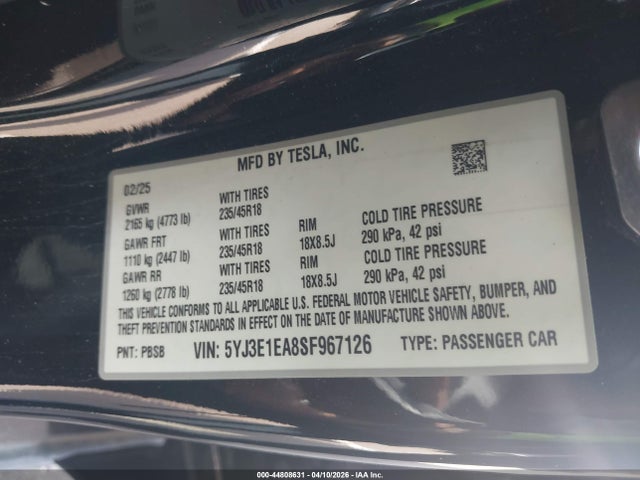 2025 TESLA MODEL 3 5YJ3E1EA8SF967126 Photo 8