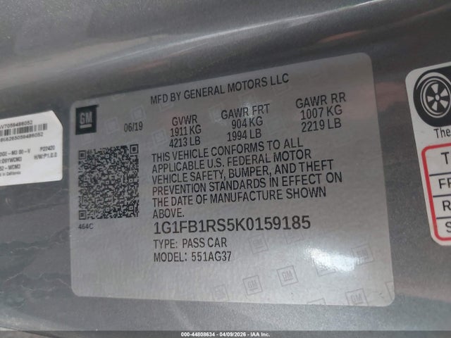 Chevrolet Camaro 1lt 2019 1G1FB1RS5K0159185 Image 9