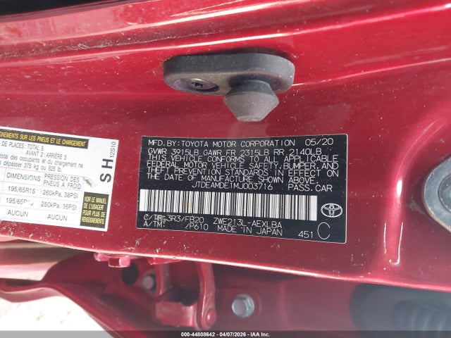 JTDEAMDE1MJ003716 Toyota Corolla Hybrid Le