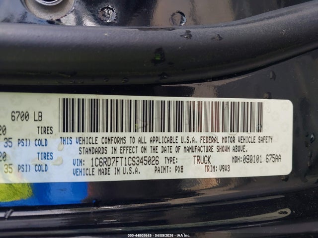 Aukcja sprzedaży 2012 Ram 1500 St, vin: 1C6RD7FT1CS345026, numer aukcji: 44808649