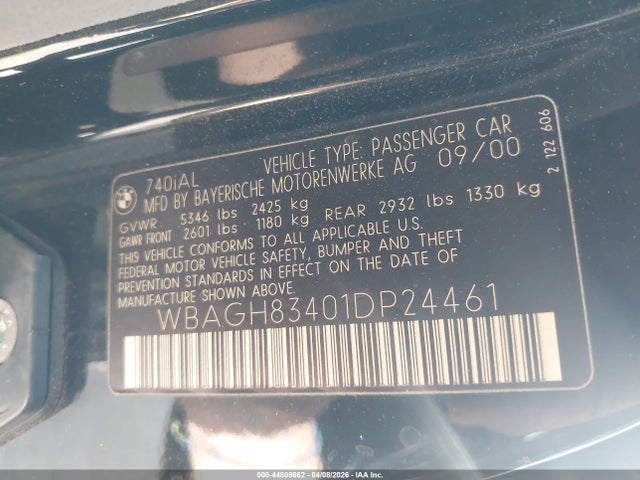 2001 BMW 740IL WBAGH83401DP24461 Photo 8