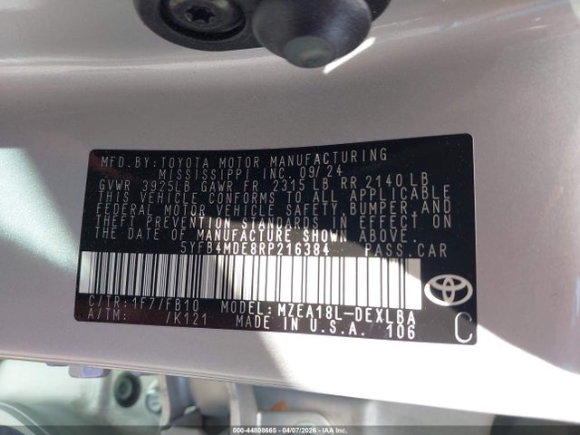 5YFB4MDE8RP216384 Toyota COROLLA LE