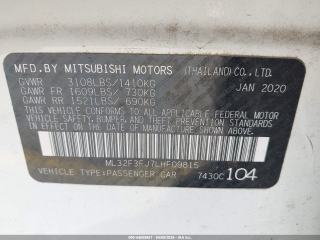 ML32F3FJ7LHF09815 Mitsubishi Mirage G4 Es
