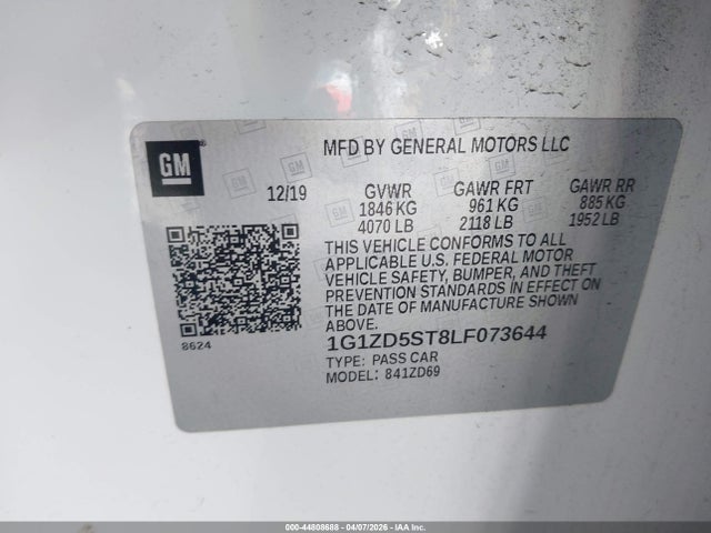 1G1ZD5ST8LF073644 Chevrolet Malibu Fwd Lt