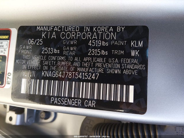2026 Kia K5 Gt-line Awd მანქანა იყიდება აუქციონზე, vin: KNAG64J78T5415247, აუქციონის ნომერი: 44808707