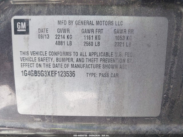 2014 Buick Lacrosse Leather Group მანქანა იყიდება აუქციონზე, vin: 1G4GB5G3XEF123536, აუქციონის ნომერი: 44808708