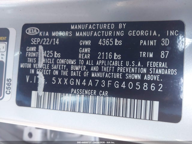 Продаж на аукціоні авто 2015 Kia Optima Ex, vin: 5XXGN4A73FG405862, номер лоту: 44808727