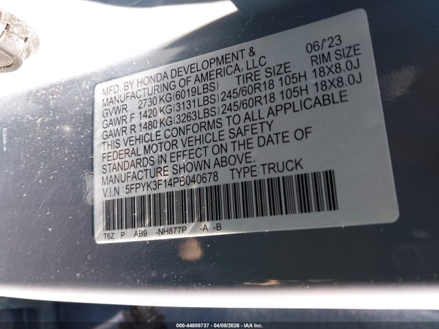 Продаж на аукціоні авто 2023 Honda Ridgeline Sport, vin: 5FPYK3F14PB040678, номер лоту: 44808737