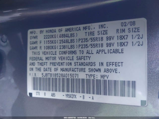 Продаж на аукціоні авто 2008 Acura Rdx, vin: 5J8TB18528A015071, номер лоту: 44808750