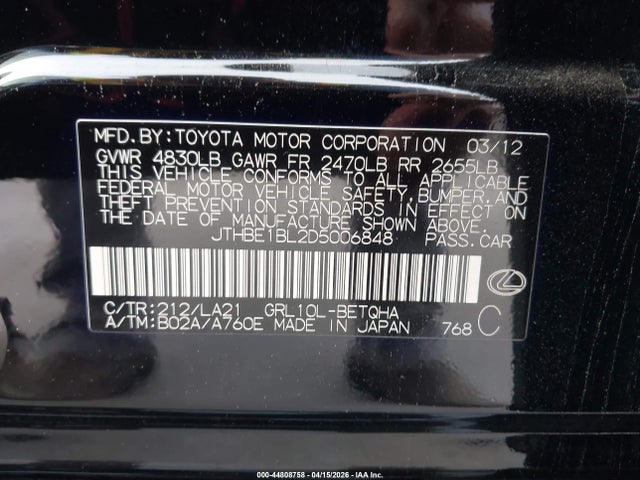 Продаж на аукціоні авто 2013 Lexus Gs 350, vin: JTHBE1BL2D5006848, номер лоту: 44808758