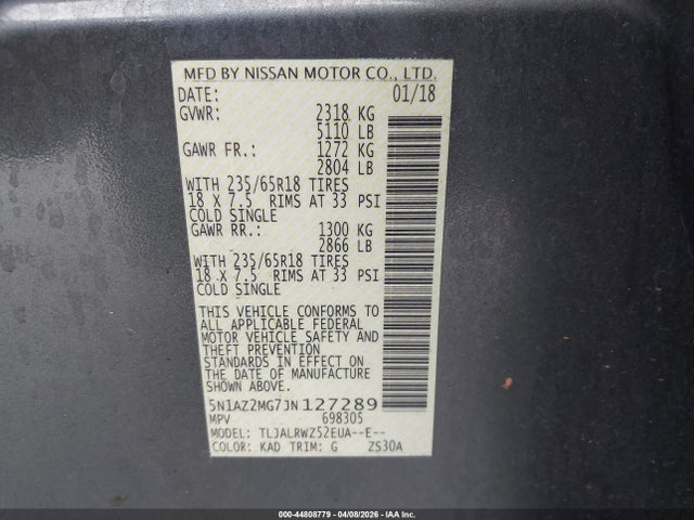 5N1AZ2MG7JN127289 Nissan MURANO SL
