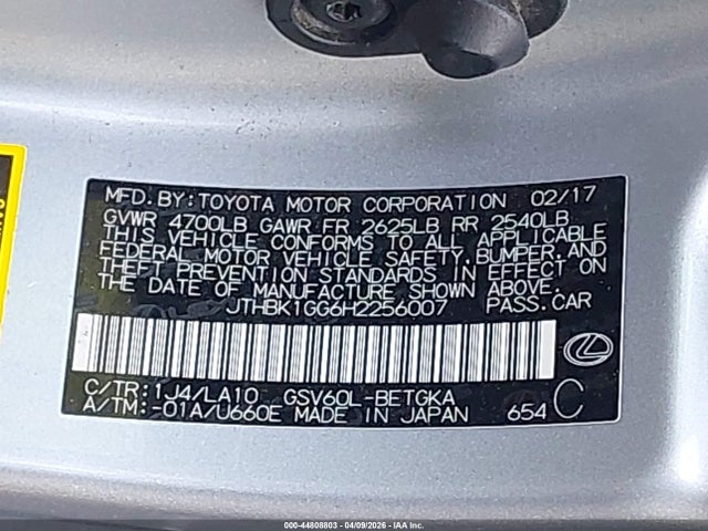 44808803 :رقم المزاد ، JTHBK1GG6H2256007 vin ، 2017 Lexus Es 350 مزاد بيع