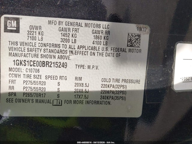 Продажа на аукционе авто 2011 Gmc Yukon Slt, vin: 1GKS1CE00BR215249, номер лота: 44808816