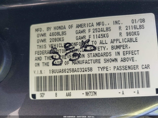 2008 Acura Tl 3.2 მანქანა იყიდება აუქციონზე, vin: 19UUA66258A032458, აუქციონის ნომერი: 44808828
