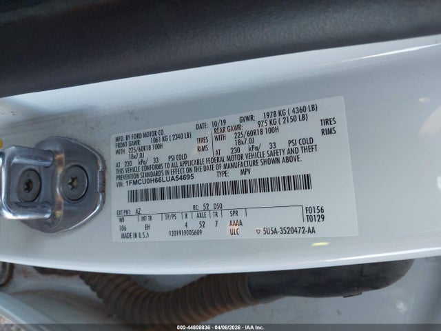 Продаж на аукціоні авто 2020 Ford Escape Sel, vin: 1FMCU0H66LUA54695, номер лоту: 44808836