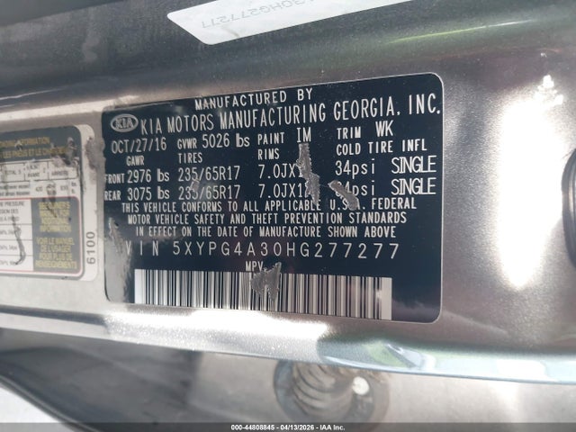 5XYPG4A30HG277277 KIA Sorento 2.4l L