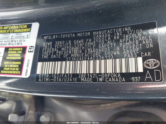 Продажа на аукционе авто 2010 Toyota Matrix, vin: 2T1KU4EE4AC334113, номер лота: 44808851