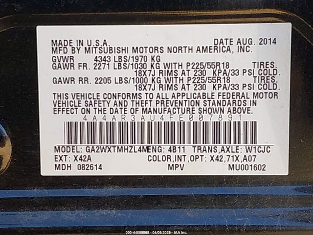 Aukcja sprzedaży 2015 Mitsubishi Outlander Sport Es, vin: 4A4AR3AU4FE007891, numer aukcji: 44808868