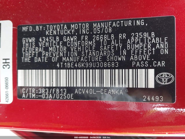 Продаж на аукціоні авто 2009 Toyota Camry Le, vin: 4T1BE46K99U308683, номер лоту: 44808869
