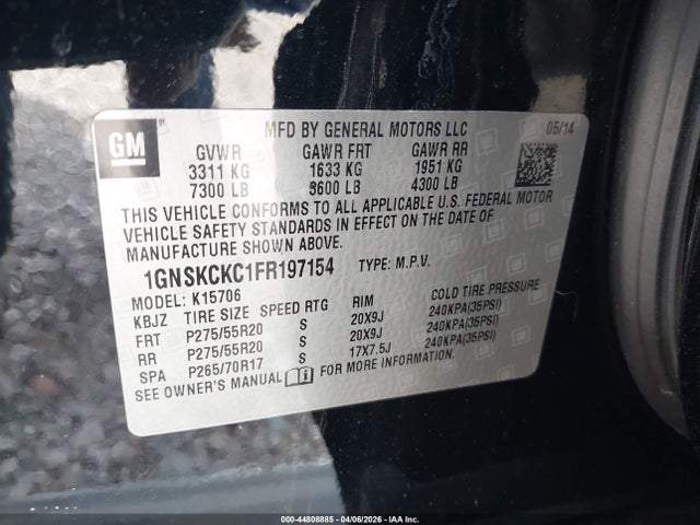 2015 CHEVROLET TAHOE 1GNSKCKC1FR197154 Photo 8