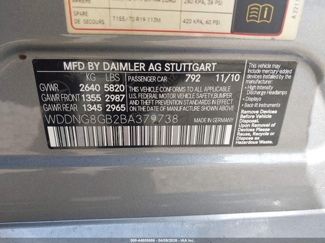 Aukcja sprzedaży 2011 Mercedes-benz S 550 4matic, vin: WDDNG8GB2BA379738, numer aukcji: 44808886