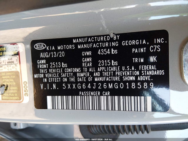 5XXG64J26MG018589 KIA K5 Gt-line