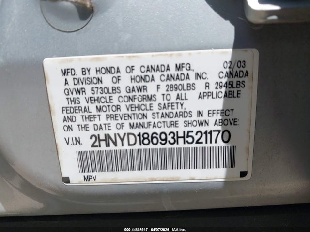 Aukcja sprzedaży 2003 Acura Mdx, vin: 2HNYD18693H521170, numer aukcji: 44808917
