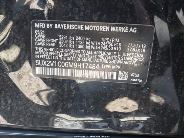 Aukcja sprzedaży 2021 Bmw X4 Xdrive30i, vin: 5UX2V1C06M9H17484, numer aukcji: 44808938