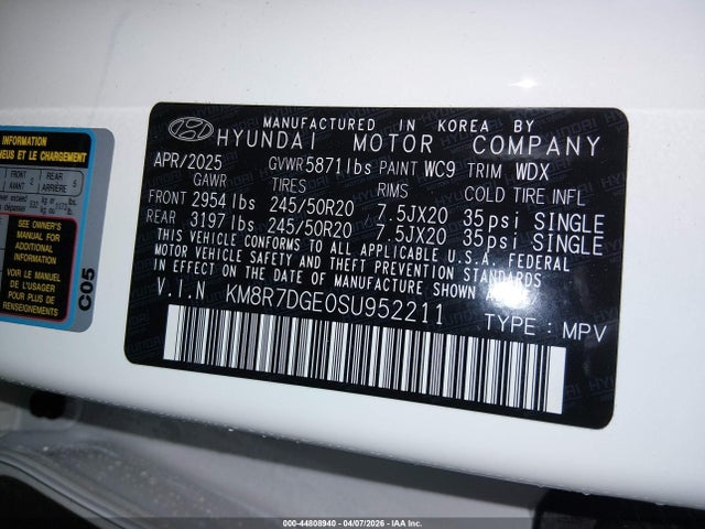 KM8R7DGE0SU952211 Hyundai Palisade Calligraphy
