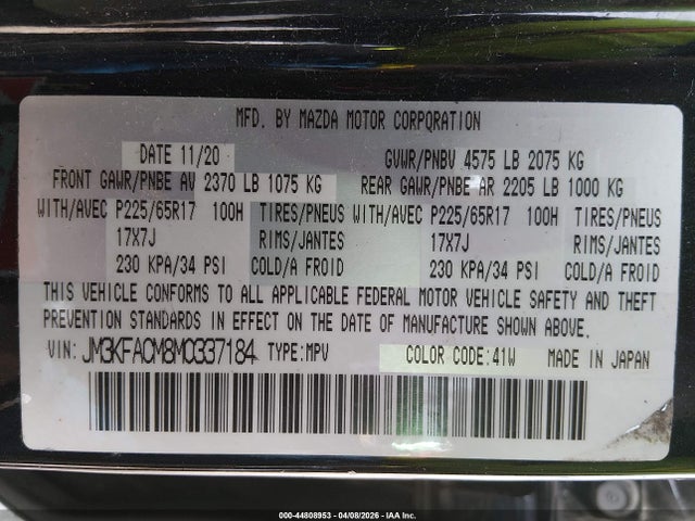 Auction sale of the 2021 Mazda Cx-5 Touring, vin: JM3KFACM8M0337184, lot number: 44808953