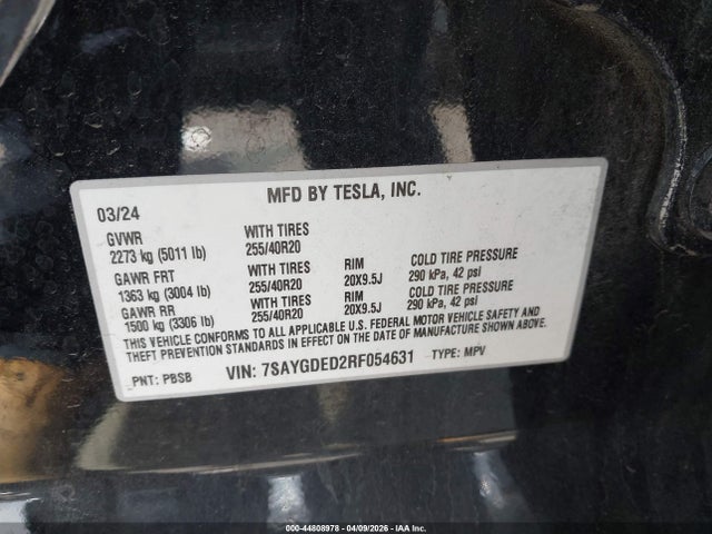 Aukcja sprzedaży 2024 Tesla Model Y Long Range Single Motor Rear-wheel Drive/rwd, vin: 7SAYGDED2RF054631, numer aukcji: 44808978