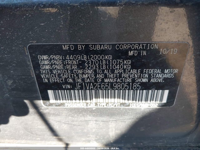 Продажа на аукционе авто 2020 Subaru Wrx Sti, vin: JF1VA2E65L9805185, номер лота: 44808988