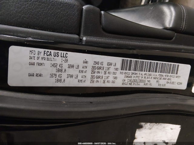 44808989 :رقم المزاد ، 1C4RJEBG5LC265916 vin ، 2020 Jeep Grand Cherokee Limited 4x2 مزاد بيع