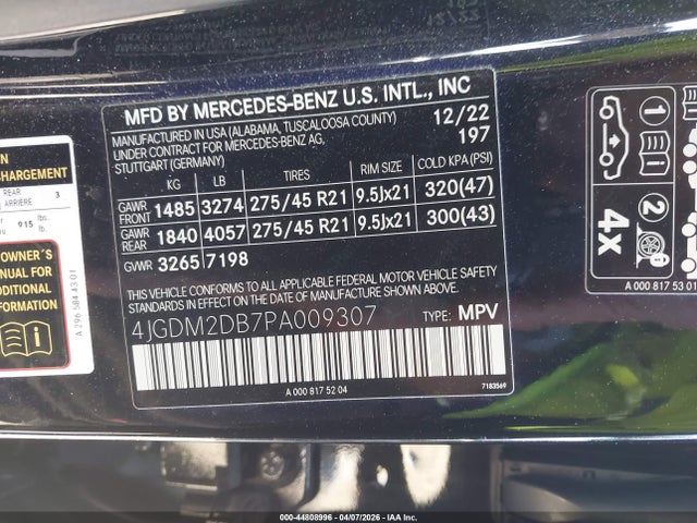 Продаж на аукціоні авто 2023 Mercedes-benz Eqs 450+ Suv, vin: 4JGDM2DB7PA009307, номер лоту: 44808996