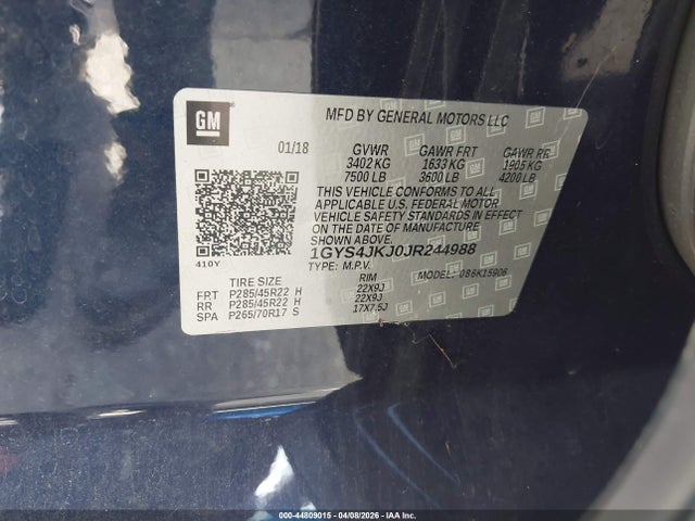 Aukcja sprzedaży 2018 Cadillac Escalade Esv Premium Luxury, vin: 1GYS4JKJ0JR244988, numer aukcji: 44809015