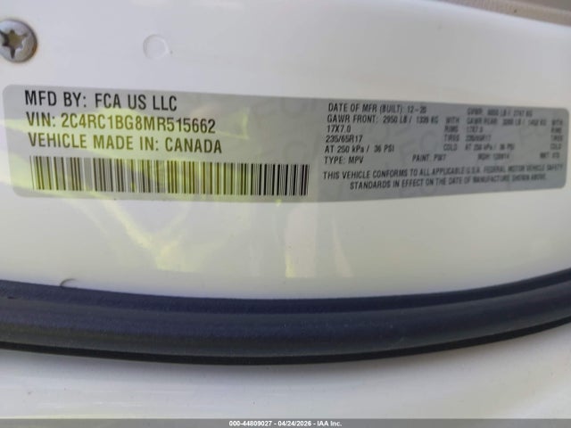 Продаж на аукціоні авто 2021 Chrysler Pacifica Touring L, vin: 2C4RC1BG8MR515662, номер лоту: 44809027