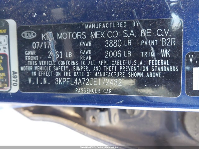 2018 Kia Forte S მანქანა იყიდება აუქციონზე, vin: 3KPFL4A72JE172432, აუქციონის ნომერი: 44809057
