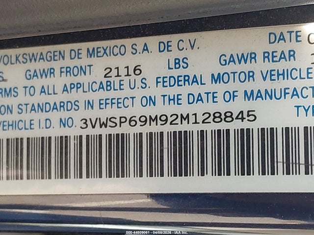 Продажа на аукционе авто 2002 Volkswagen Jetta Gls Tdi, vin: 3VWSP69M92M128845, номер лота: 44809061