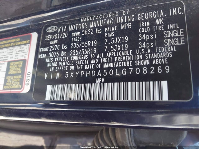 Aukcja sprzedaży 2020 Kia Sorento 3.3l Ex, vin: 5XYPHDA50LG708269, numer aukcji: 44809070