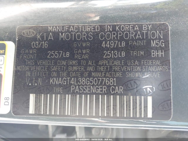 KIA Optima Lx 2016 KNAGT4L38G5077681 Image 9